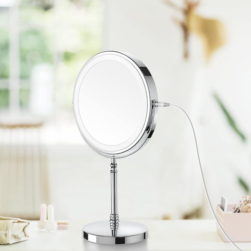 Double-Sided Makeup Mirror - 3000mAh Rechargeable Vanity Mirror with 3 Color Modes | 1X/10X Magnification, Adjustable Brightness