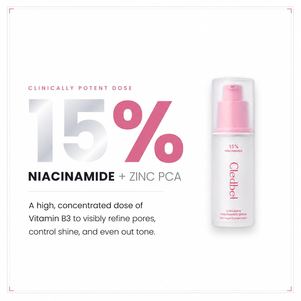 Cledbel Collagen Niacinamide Serum, For Discoloration/Minimizing Large Pores, Niacinamide, Zinc, Peptides & Hyaluronic Acid, Korean Skincare, Paraben-Free, 50ml/1.69 fl oz,