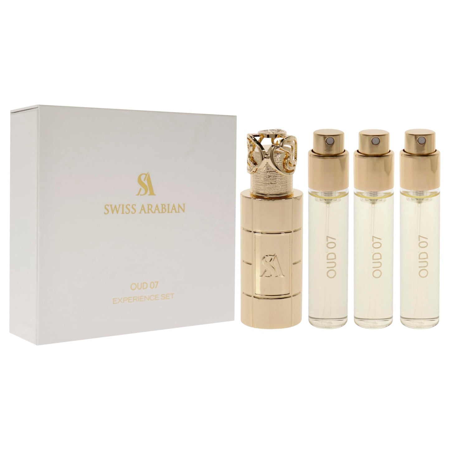 SWISS ARABIAN Oud 07 Giftset - Arabian Perfumes for Women and Men - Long Lasting Perfume - Floral, Spicy, Vanilla Perfume - 3 Bottles with Case - 4 pc