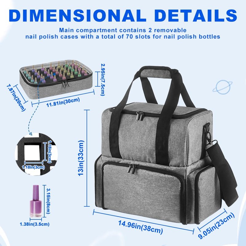 HarvMax Nail Polish Travel Case with UV lamp & Tools Storage - Large Capacity Organizer Holds 80 Bottles (15ml), 2 Removable Pouches,Professional Manicure Kit,Purple