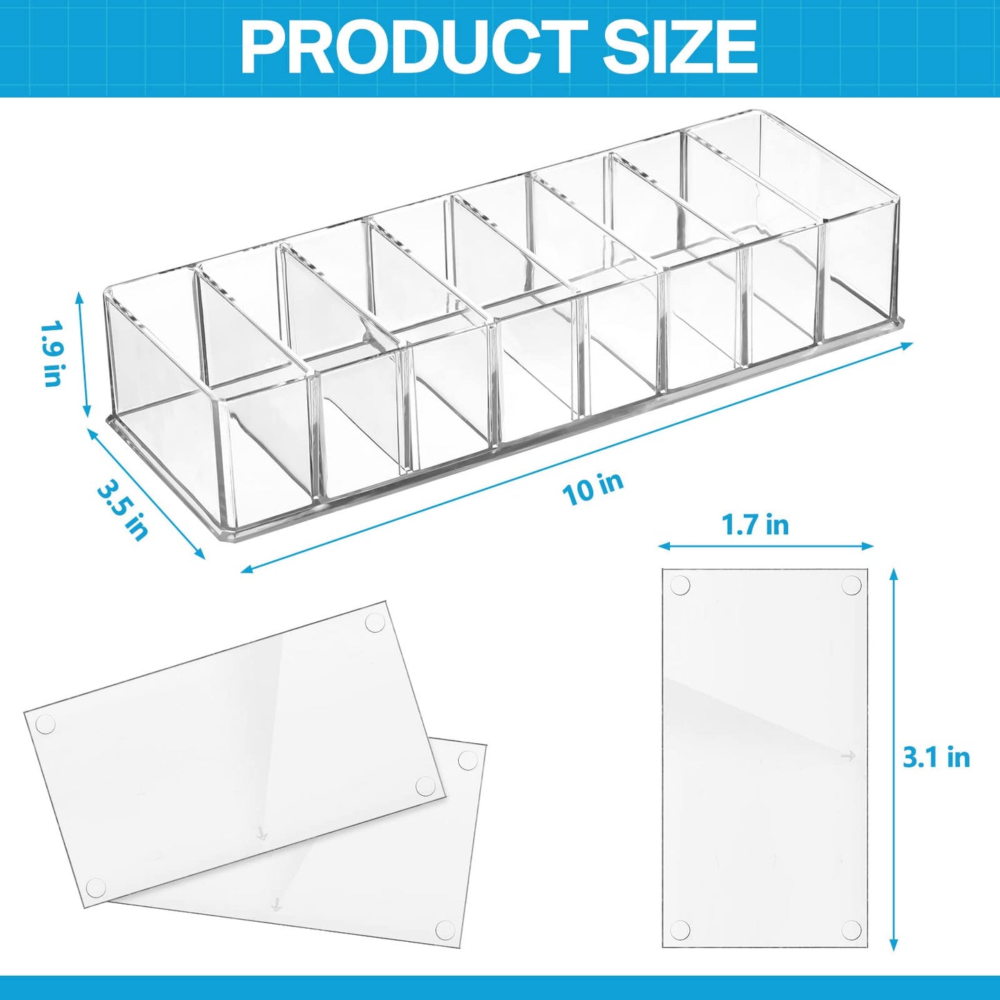 Tuanse 4 Pcs Acrylic Makeup Compact Organizer Detachable 8 Spaces Clear Vanity Drawer Organizer Eyeshadow Palette Storage for Lipstick Highlighter, Skincare Cosmetic Display Cases for Bathroom
