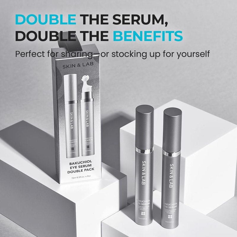 [SKIN&LAB] Bakuchiol Eye Serum with Caffeine, Roll-on Korean Under Eye Serum, Anti-Aging Wrinkle Care for Fine Lines, vegan, cruelty-free (Eye Serum Duo Set)