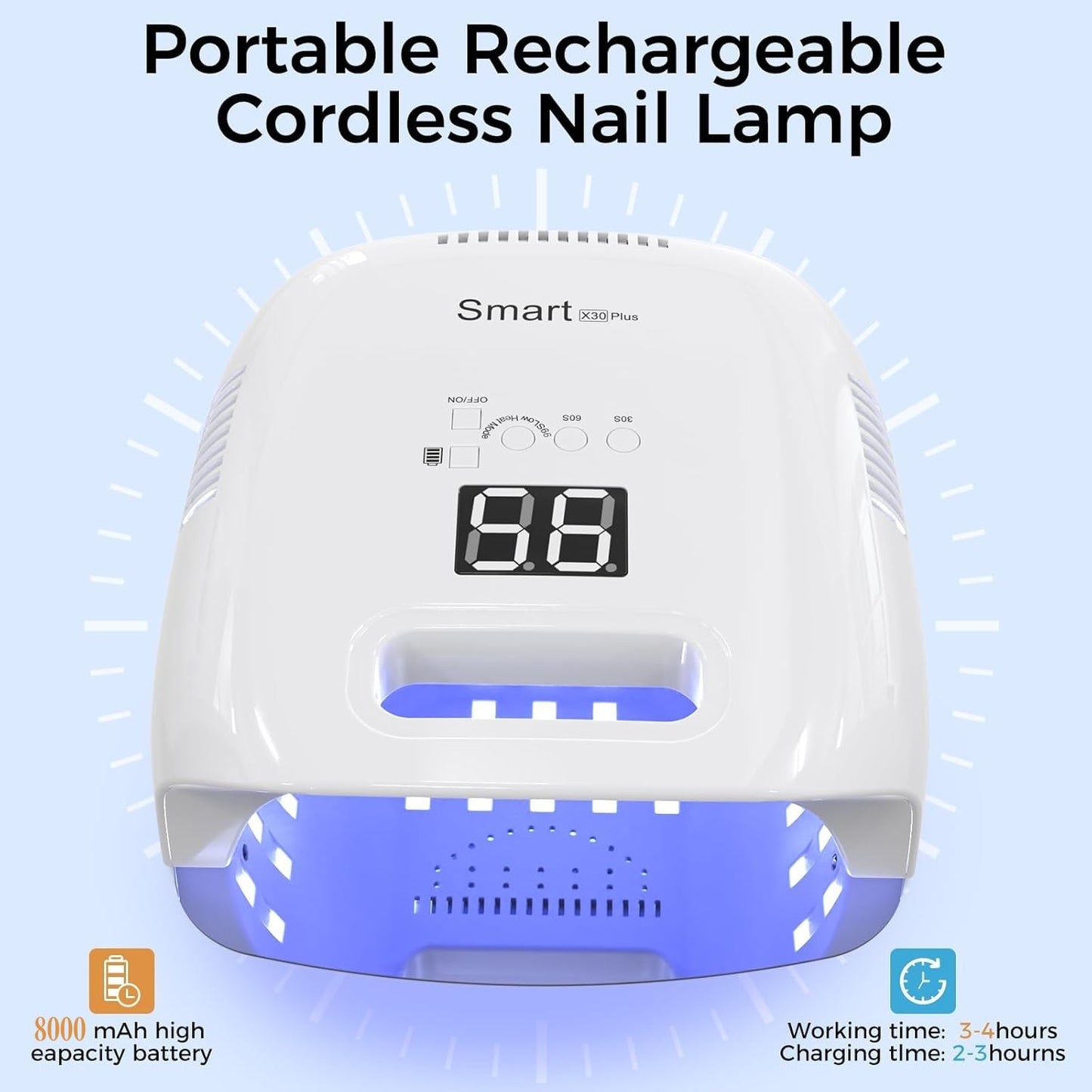 NAILGIRLS Cordless Rechargeable UV Nail Lamp, 60W Professional UV Light for Gel Nails with Metal Base, Portable Wireless LED Nail Dryer Fast Charger Curing Lamp 3 Timers for Salon or Home