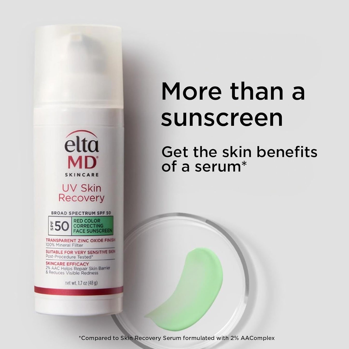 EltaMD UV Skin Recovery Face Sunscreen with Zinc Oxide, All Mineral, Safe for Sensitive Skin SPF 50, Green Tinted, 1.7oz 2PK