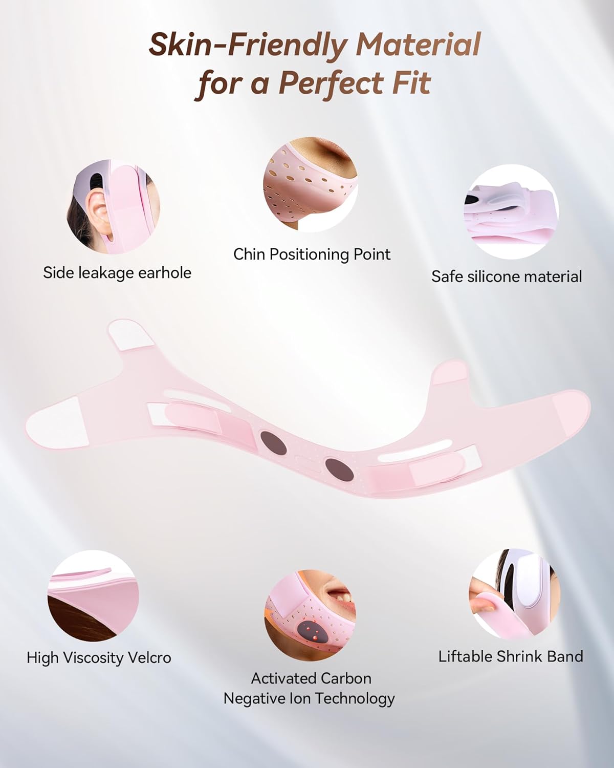 V-Line Sculpting Face Mask - Silicone Jawline Tightening Strap for Double Chin Reduction | Adjustable 23-27 Inches, Pink