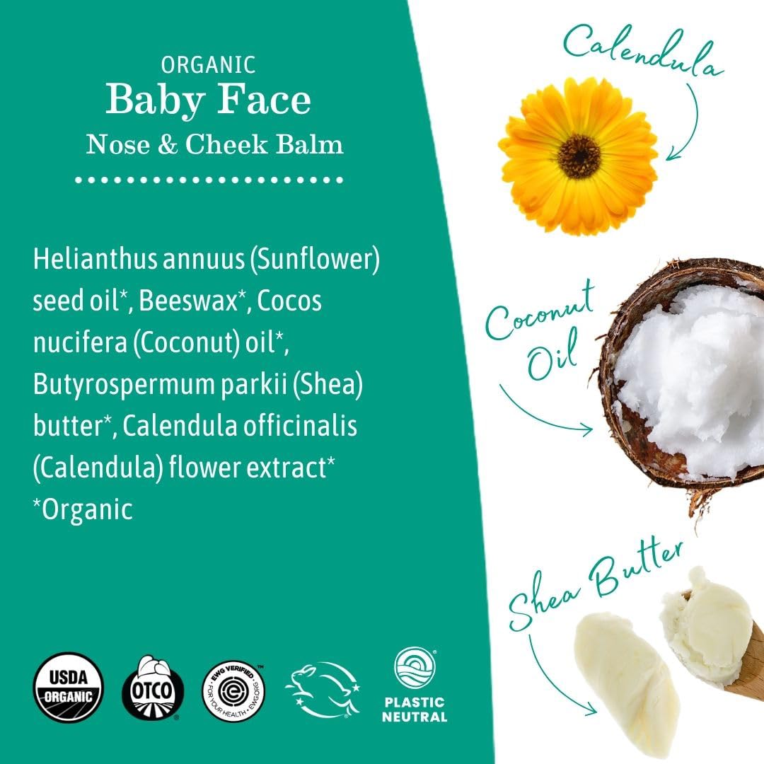 Earth Mama Organic Baby Face Nose & Cheek Balm for Dry Skin Natural Petroleum Jelly Alternative