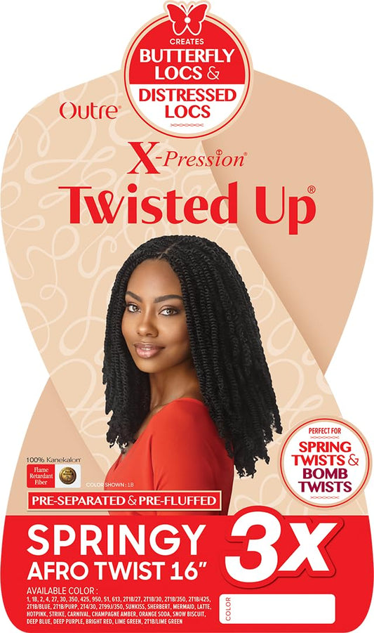 Outre X-Pression - Twisted Up - Springy Afro Twist 16" 3X (3 Pack, OFF BLACK 1B)