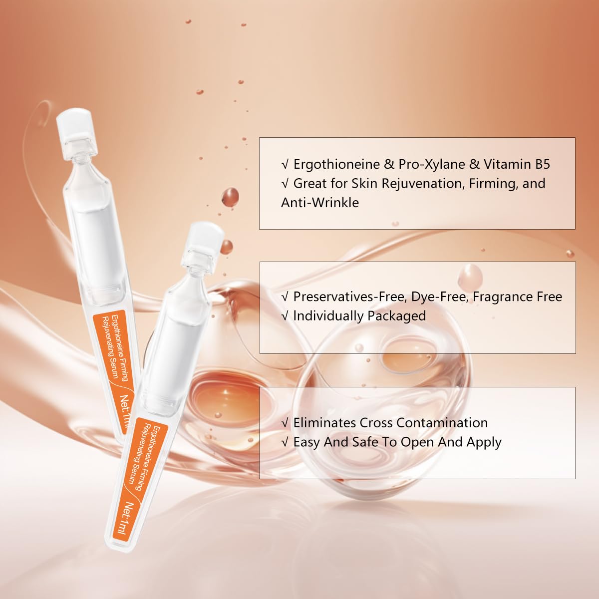 BACHERI Ergothioneine Serum Ampoules, Antioxidant & Anti-Glycation & Anti Aging Rejuvenating Facial Serums Firming and Hydrating Skin Barrier Repair for All Skin Types 30PCS/Box
