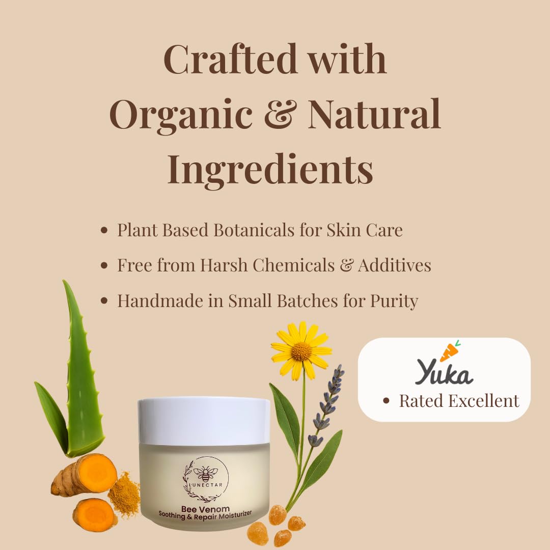 Lunectar Organic Bee Venom Soothing & Repair Moisturizer - Anti-Aging Face Cream with Bee Venom, Aloe Vera, Niacinamide, and Squalane - For Fine Lines, Wrinkles, and Redness - 4 oz