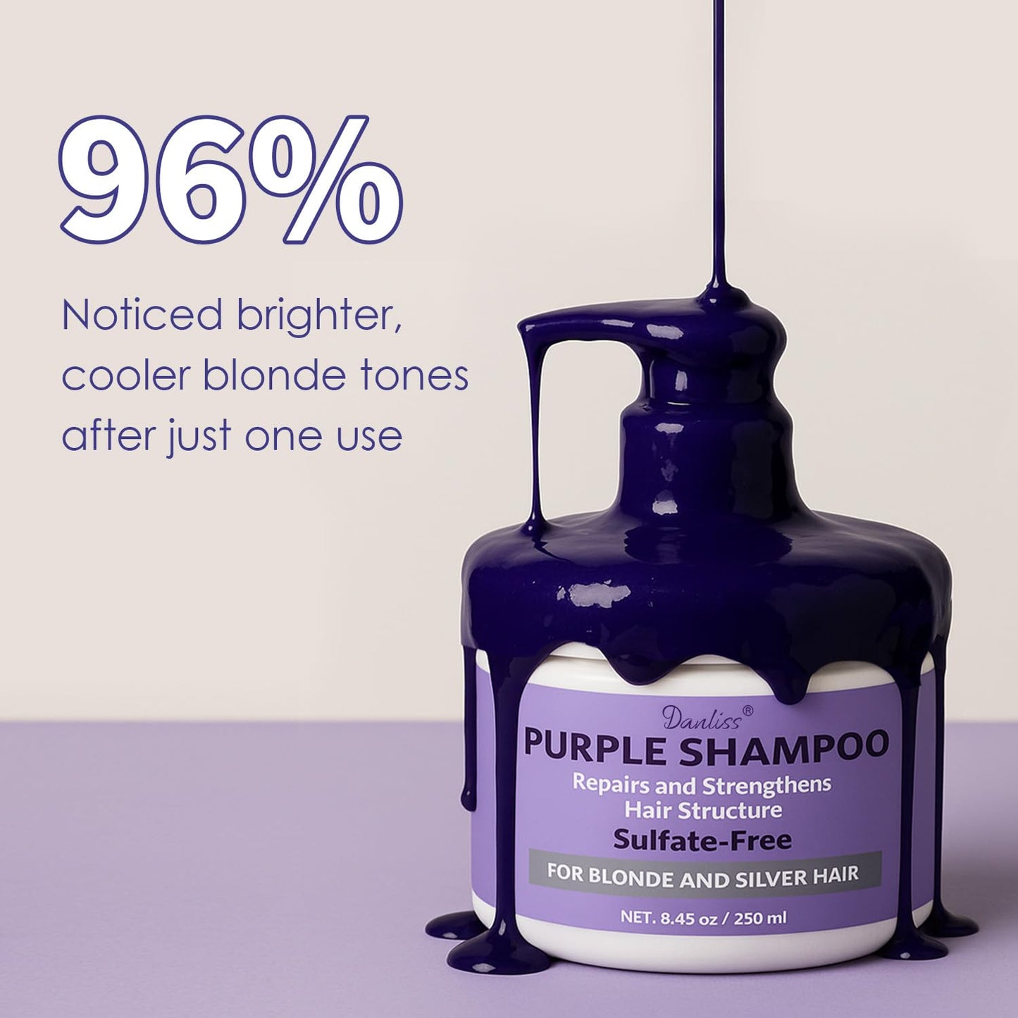 Danliss Purple Shampoo, Sulfate-Free Brass for Blonde, Silver, or Brown Hair Removes Yellow Tones & Conditions. Neutralizes Brassy Tones in Bleached or Highlighted Hair with Salicylic Acid 8.45 oz