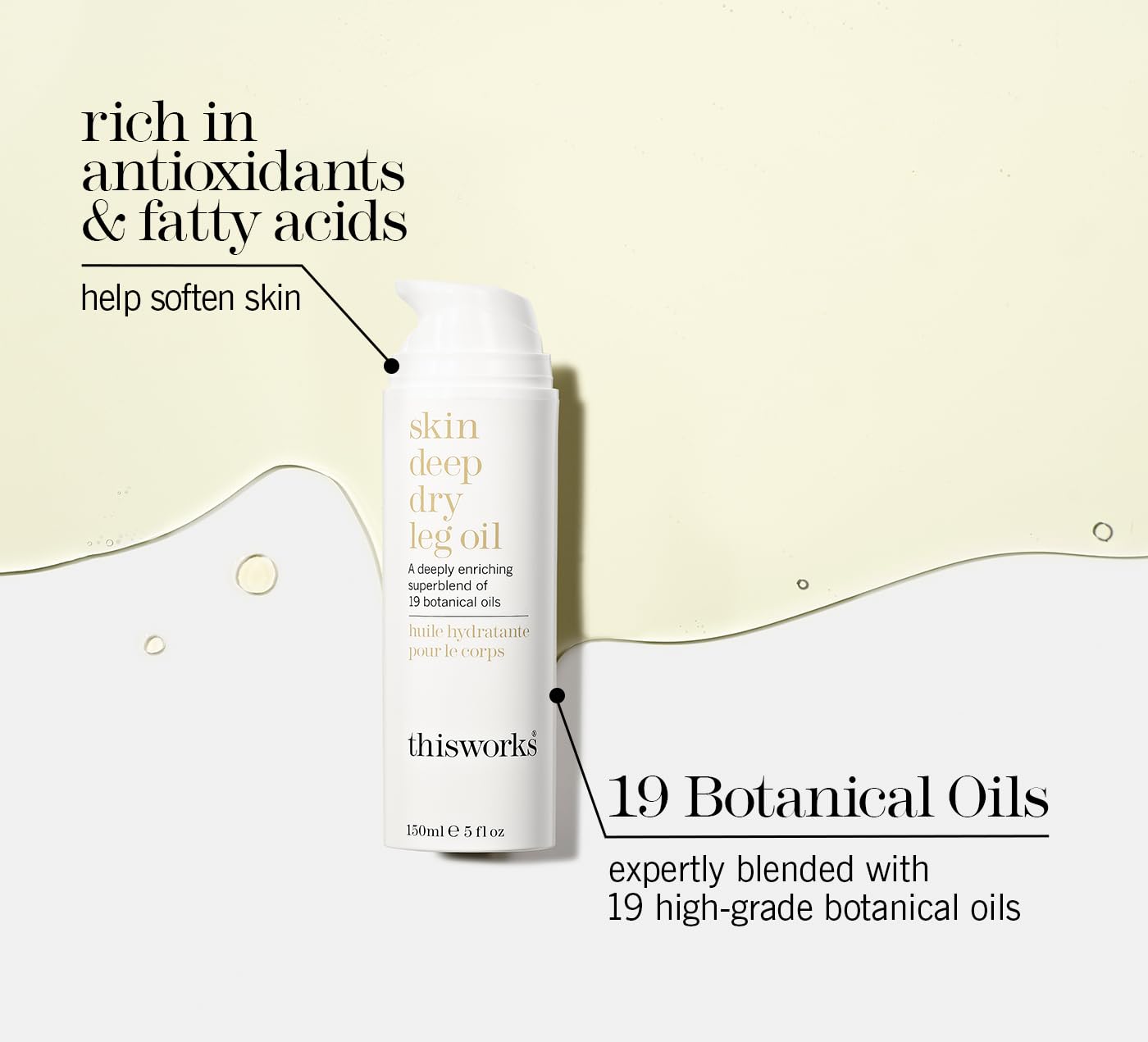 This Works Skin Deep Dry Leg Oil – 100% Natural Body Oil Moisturizer with 13 Essential Oils & 6 Cold-Pressed Plant Oils, Hydrates & Nourishes Dry Skin, 5 oz / 150ml