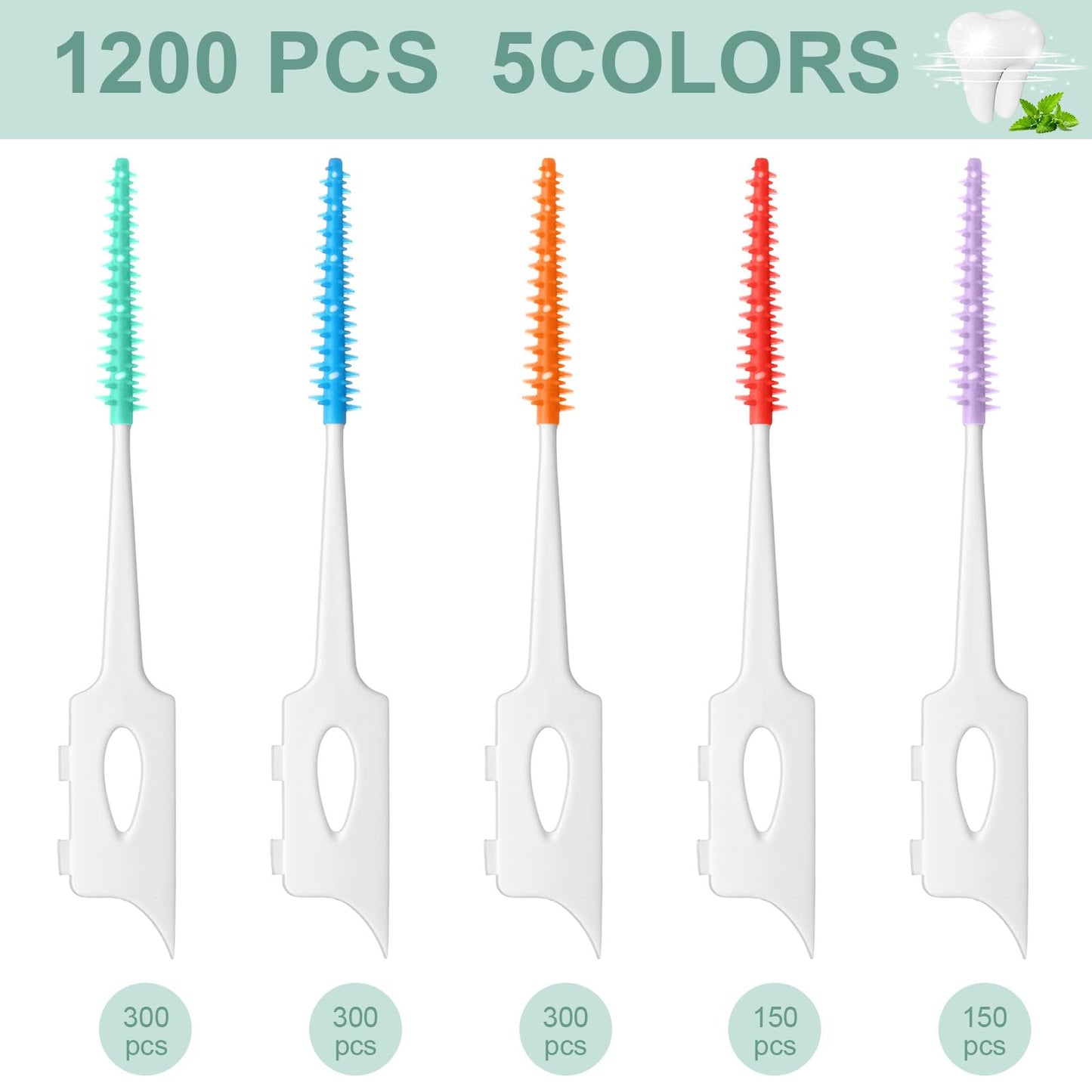 Reallnaive 1200 Pcs Dual-use Soft Interdental Brushes Disposable Picks for Teeth Dental Floss Picks with Case Dental Braces Brush for Teeth Cleaning and Health