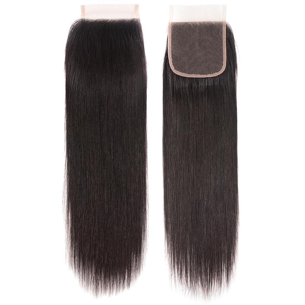 12A Human Hair Bundles Straight 4 Bundles Brazilian Virgin Hair Double Weft Bundles Deals Human Hair Straight Human Hair Extensions (4x4 lace Closure, 18 closure)