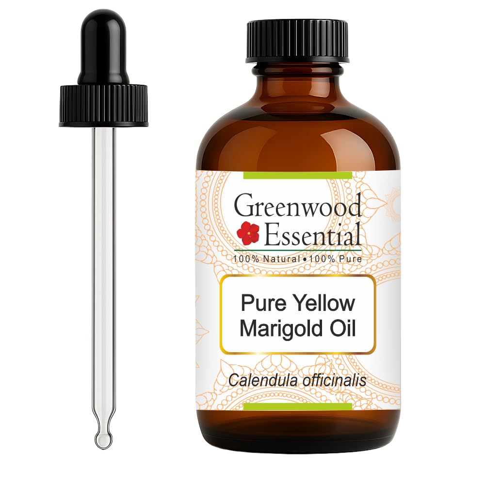 Greenwood Essential Pure Yellow Marigold Oil (Calendula officinalis) with Glass Dropper 120ml (4 oz)