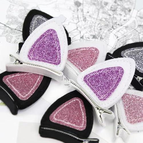 16 Pcs Cat Ears Hair Clips for Girls Cat Themed, Toddlers Animal Hair Pins Glitter Accessories for Girls Hair Clips Kids Easter Halloween Costume Party Supplies
