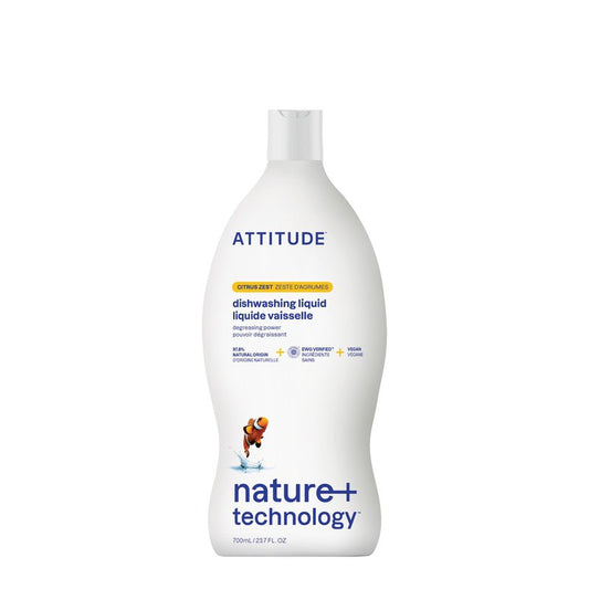 ATTITUDE Dish Soap, EWG Verified, Plant-Based & Vegan Dishwashing Liquid, Naturally Derived, Citrus Zest, 23.7 Fl Oz