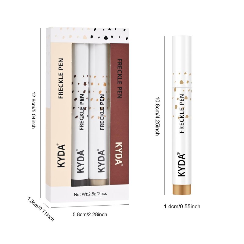 KYDA 2 Pcs Freckle Makeup Pen, Natural Lifelike Freckle Makeup Pen Magic Color, Waterproof Longlasting Soft Dot Sopt, for Natural Effortless Sunkissed Make up-Light Brown