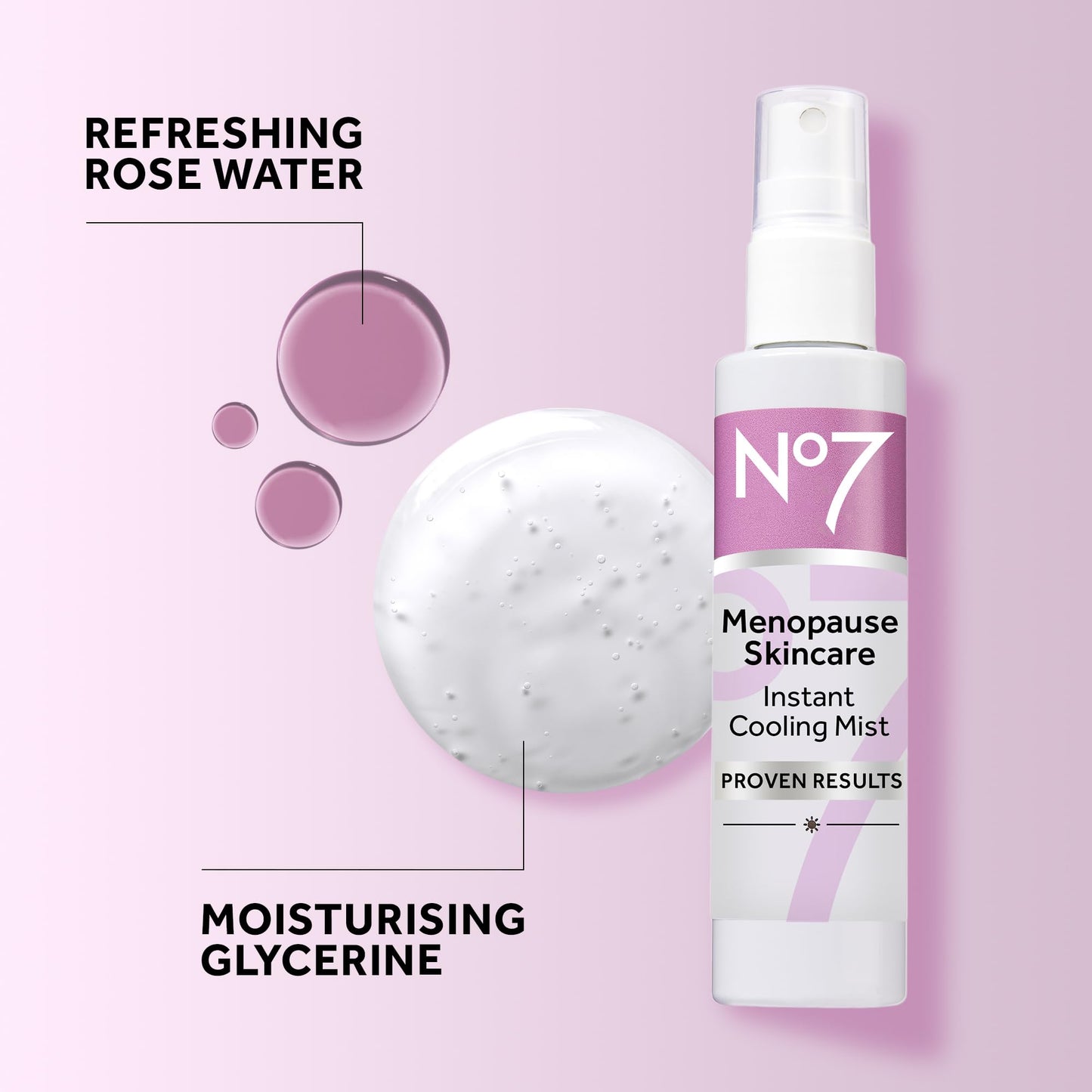 No7 Menopause Skincare Instant Cooling Mist - All Over Cooling Facial Mist for Daily Menopause Relief of Hot Flashes - Moisturizing Glycerine + Refreshing Rosewater Calms & Smoothes Dry Skin (100 ml)