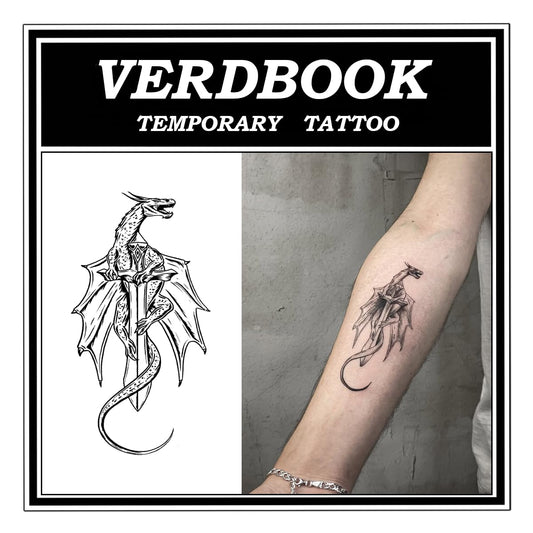 VERDBOOK Semi Permanent Dragon & Sword Pattern Tattoos Women, 2 Sheets