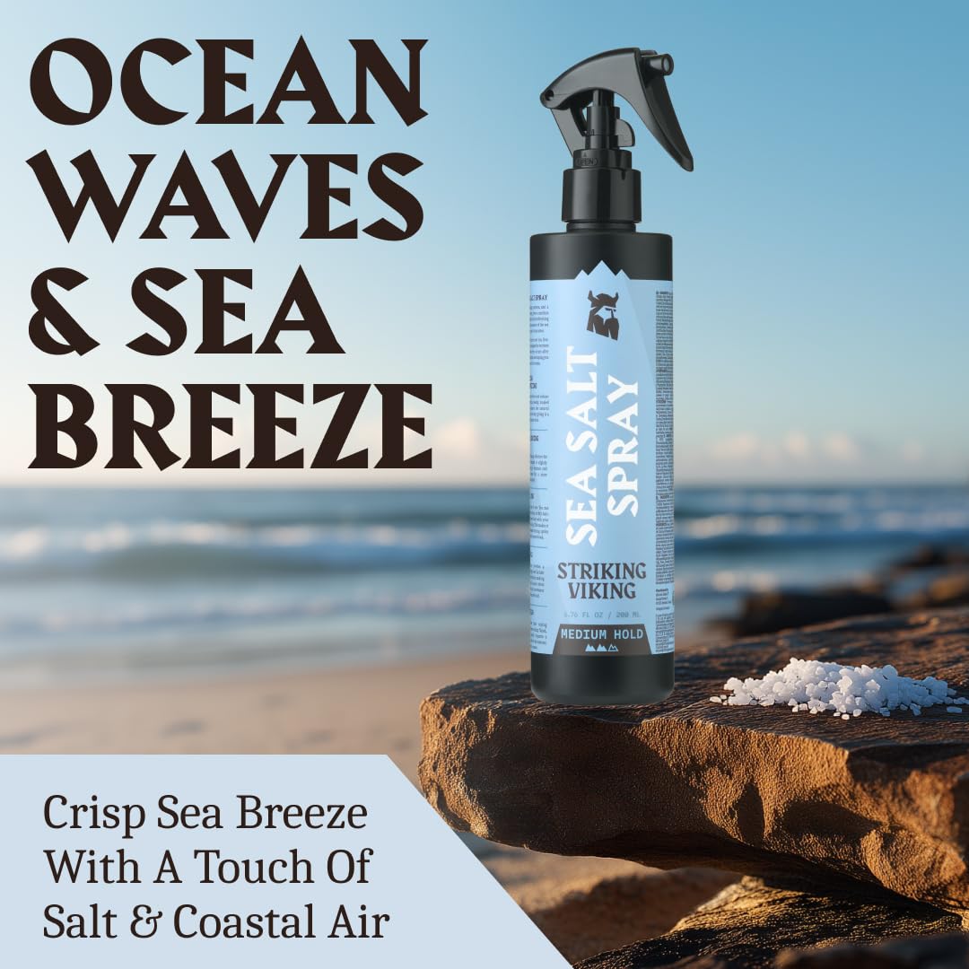 Striking Viking Sea Salt Spray for Men - Medium Hold, 6.76 Fl Oz (200 ml) - Salt Water Spray for Hair & Volume Boost - Beach Waves & Hair Curl - Paraben-Free Organic Formula