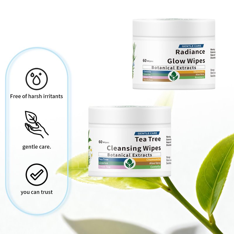Total 120 Pcs, Glycolic Acid & Exfoliating Facial Radiance Pads & Tea Tree Oil Eyelid Wipes, Makeup Remover Wipes for Face & Eye, Lash & Face Cleansing Wipe, Toner Cotton Rounds, Pore Minimizer Pads