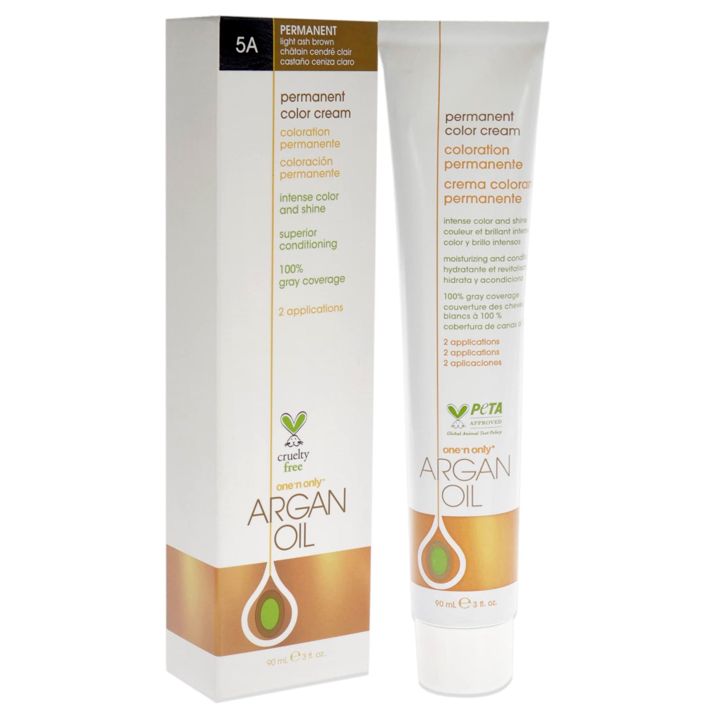 One 'N Only Permanent Hair Color - Permanent Hair Dye Made with Argan Oil - Delivers Rich, Accurate Tones with Gray Coverage - Improves Moisture & Elasticity - 5A Light Ash Brown (3 oz)