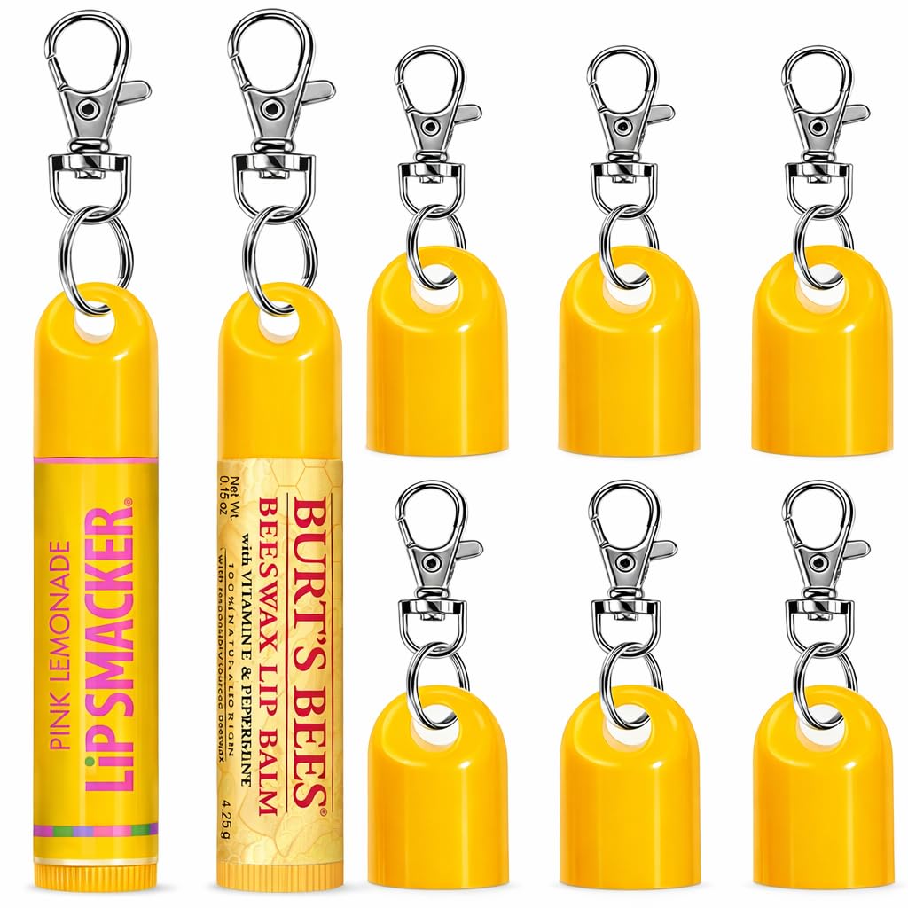 6 Pcs Keychain Cap - Chapstick Holder For Burt's Bees & Lip Smacker Lip Balm, Chapstick and Lip Balm Keychain Holder, Burt's Bees Keychain Replacement Cap,Keyring Included (Cap Only)