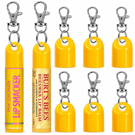 6 Pcs Keychain Cap - Chapstick Holder For Burt's Bees & Lip Smacker Lip Balm, Chapstick and Lip Balm Keychain Holder, Burt's Bees Keychain Replacement Cap,Keyring Included (Cap Only)