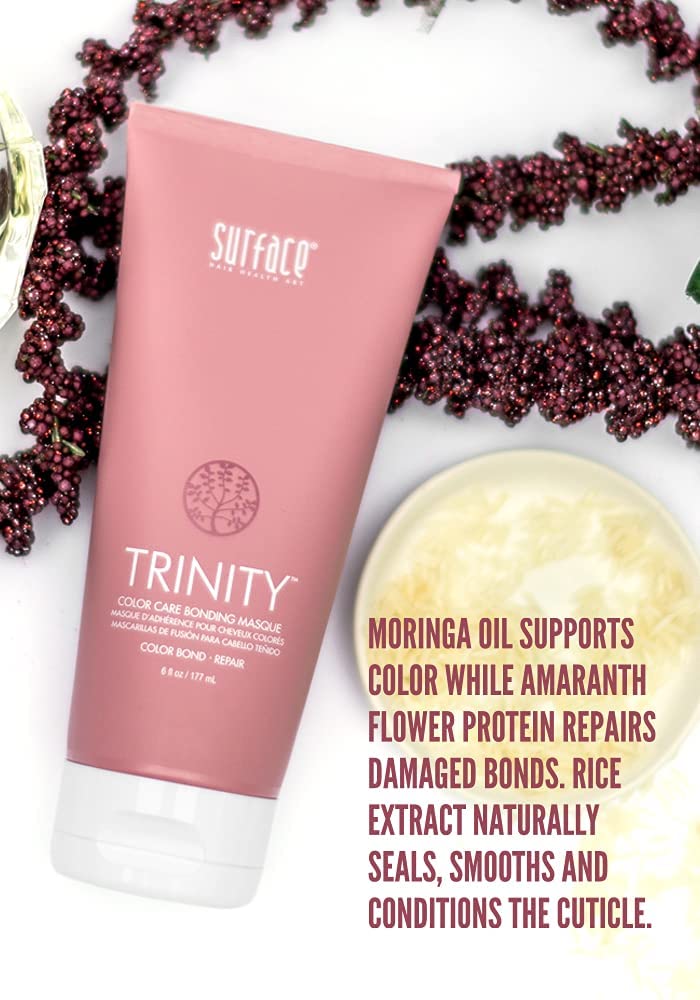 Surface Hair Brunette and Redhead Solution: Trinity Color Care Shampoo and Trinity Color Bond Masque PLUS Trinity Protein Cream AND Bassu Oil