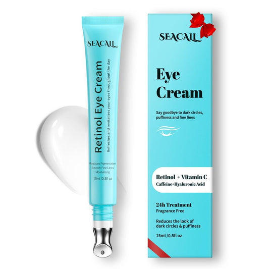 Seacall Retinol Eye Cream, Anti Aging Under Eye Cream with Caffeine, Vitamin C & Hyaluronic Acid, Cool Massage Head Eye Serum Fades Dark Circles Puffiness Wrinkles, 15ml Portable Eye Cream for Women