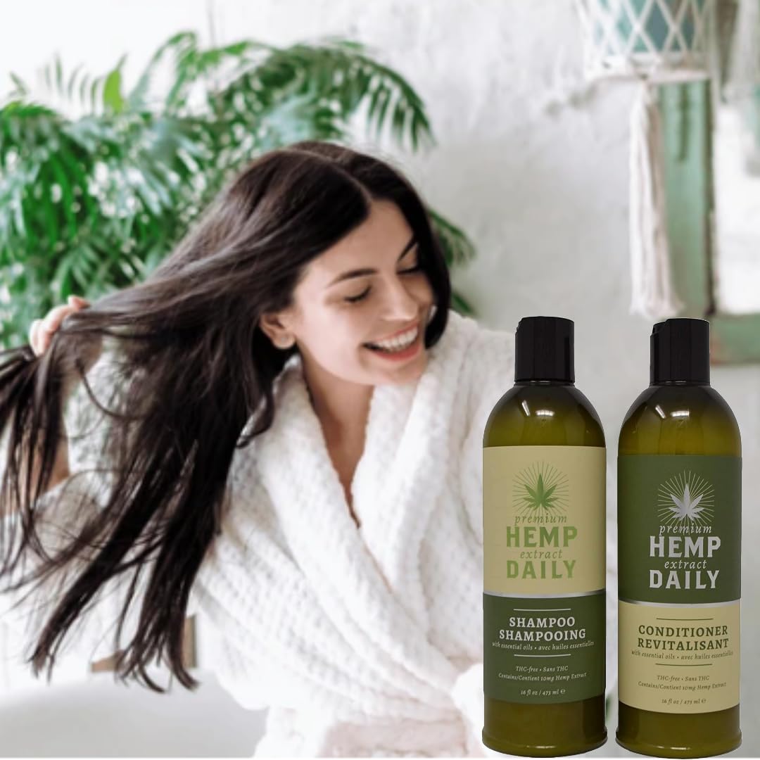 Hemp Daily Shampoo and Conditioner | Hemp, Argan, and Essential Oils | THC-free | 16 fl oz (Shampoo + Conditioner)