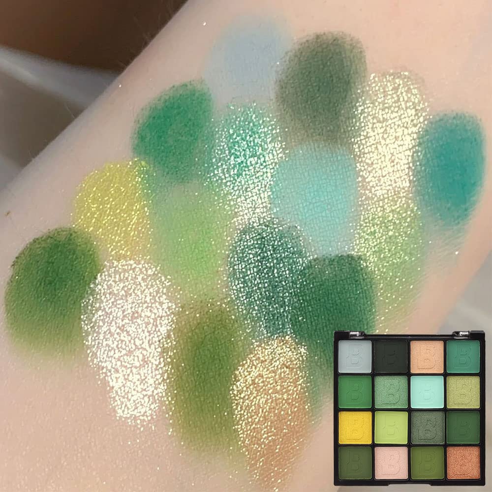 evpct 9 Colors Green Glitter Eyeshadow Palette, Light Dark Emerald Avocado Neon Green Glitter Metallic Shimmer Sparkly Eye Shadow Palette Makeup for Older Women Blue Eyes, Highly Pigmented Eyeshadow
