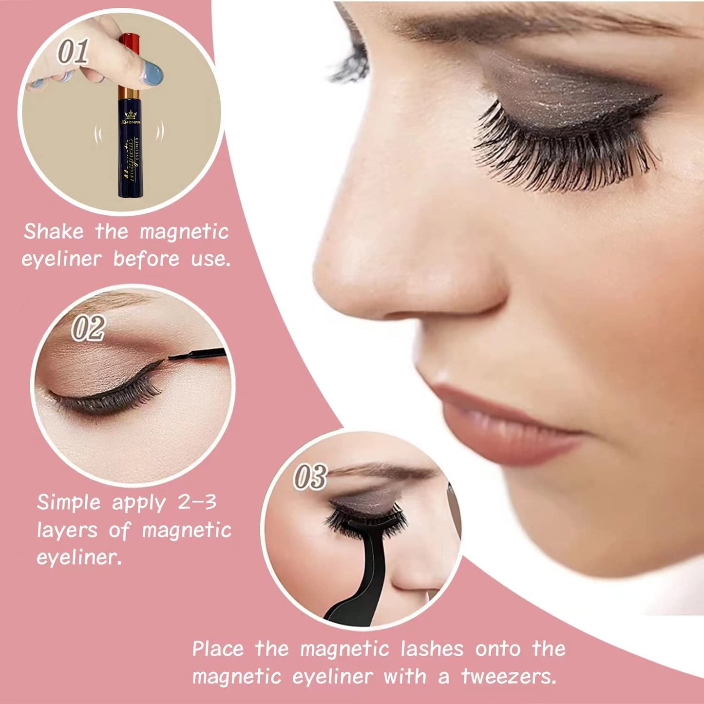 Amzmam Magnetic Eyelashes Natural Look,Magnetic Eyelashes and Eyeliner Kit,Natural Magnetic Lashes,Waterproof, Long Lasting, Easy Apply (Black-9)