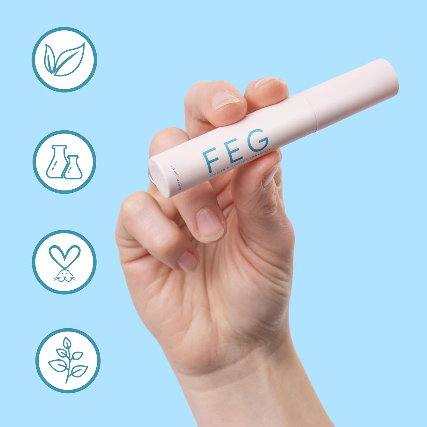 FEG Eyelash Enhancer Rapid Lash Growth Serum with Natural Ingredients | Lash Serum for Growing Thick, Full, and Long Eyelashes | Stimulates Natural Growth | 2-Pack of 3ml Tubes
