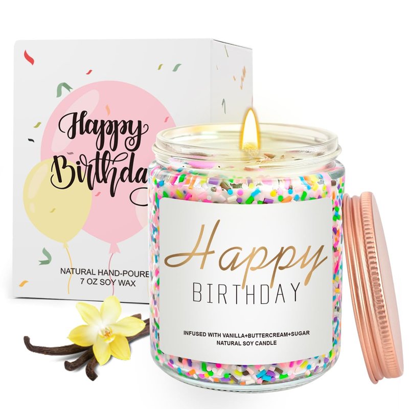 Candles for Birthday, Vanilla Cream Scented Candle 7OZ, Happy Birthday Candle Gifts for Women Her Best Friend, Unique Cute Soy Candles Non Toxic Aromatherapy