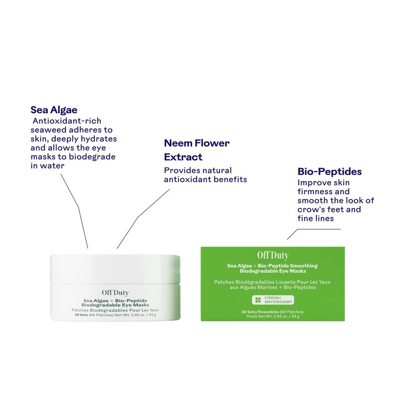 Three Ships - OffDuty Sea Algae + Bio-Peptide Smoothing Biodegradable Eye Masks | Firm, Smooth, Refresh Under Eye Skin | Cruelty-Free, Vegan, Paraben-Free, Sensitive Skin Safe (30 Sets | 2.96 oz)