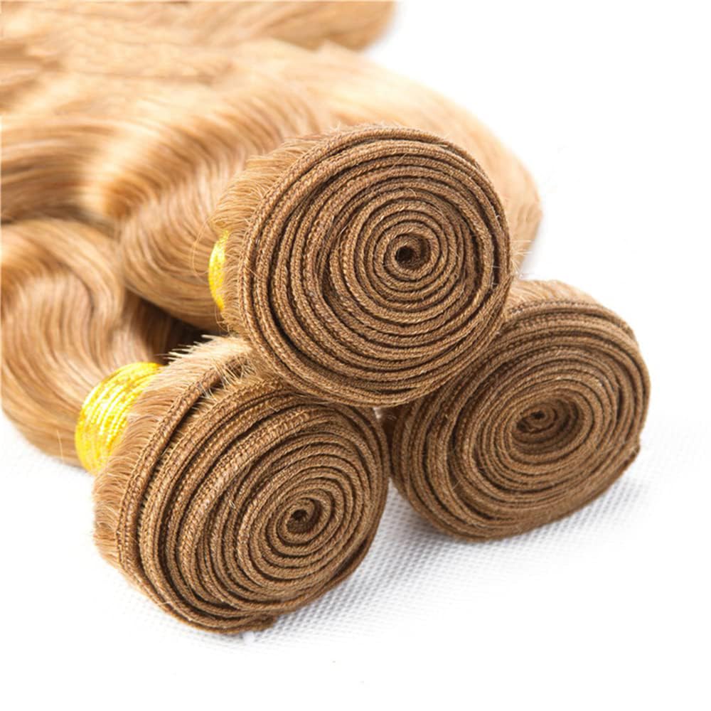 Wahairse Human Hair Bundles 14 16 18 Inch Body Wave 27# Color Human Hair Unprocessed Brazilian Virgin 3 Bundles Quick Weave Human Hair Extensions 300g (27# Body Wave,14 16 18)