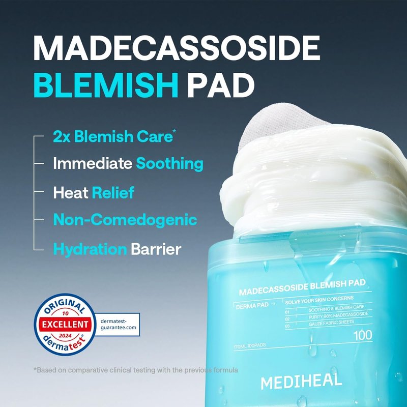 Mediheal Toner Pads | Madecassoside Blemish Care with Centella Asiatica - 100 Count for Even Skin Tone & Deep Hydration