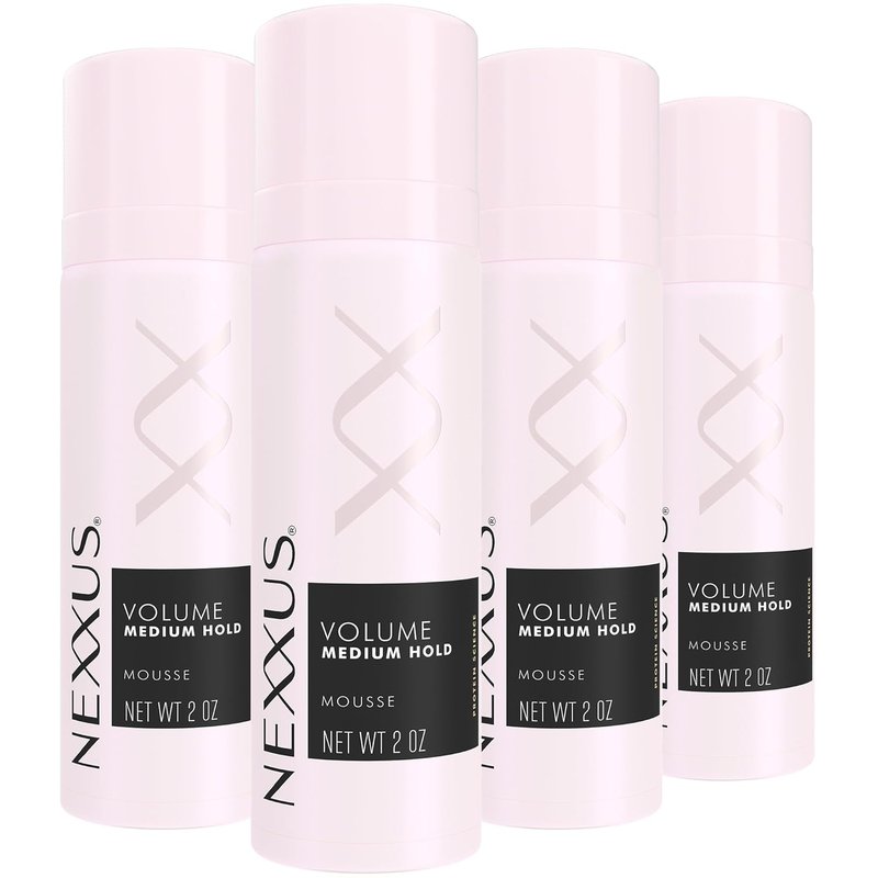 Nexxus Travel Mousse - Volume Medium Hold 4-Pack | 72-Hour Anti-Humidity, 48-Hour Frizz Control, Rose Scent, 2 Oz Each