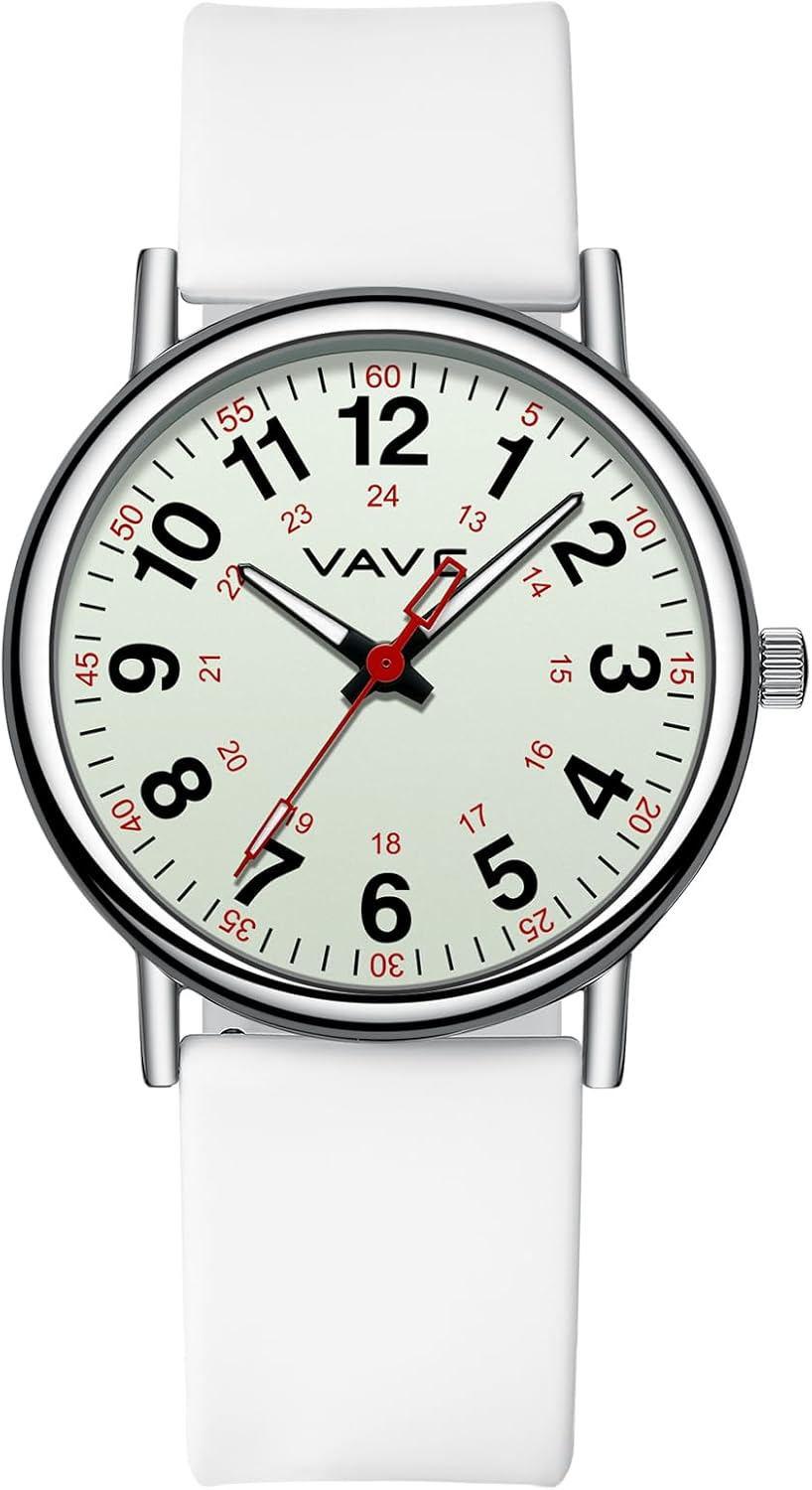 Waterproof Analog Nurse Watch for Nurses,Students,Medical Professionals,Women Men,with Luminouse Easy Read Dial,Military Time,Second Hand and 24 Hour,Comfortable Silicone Band.