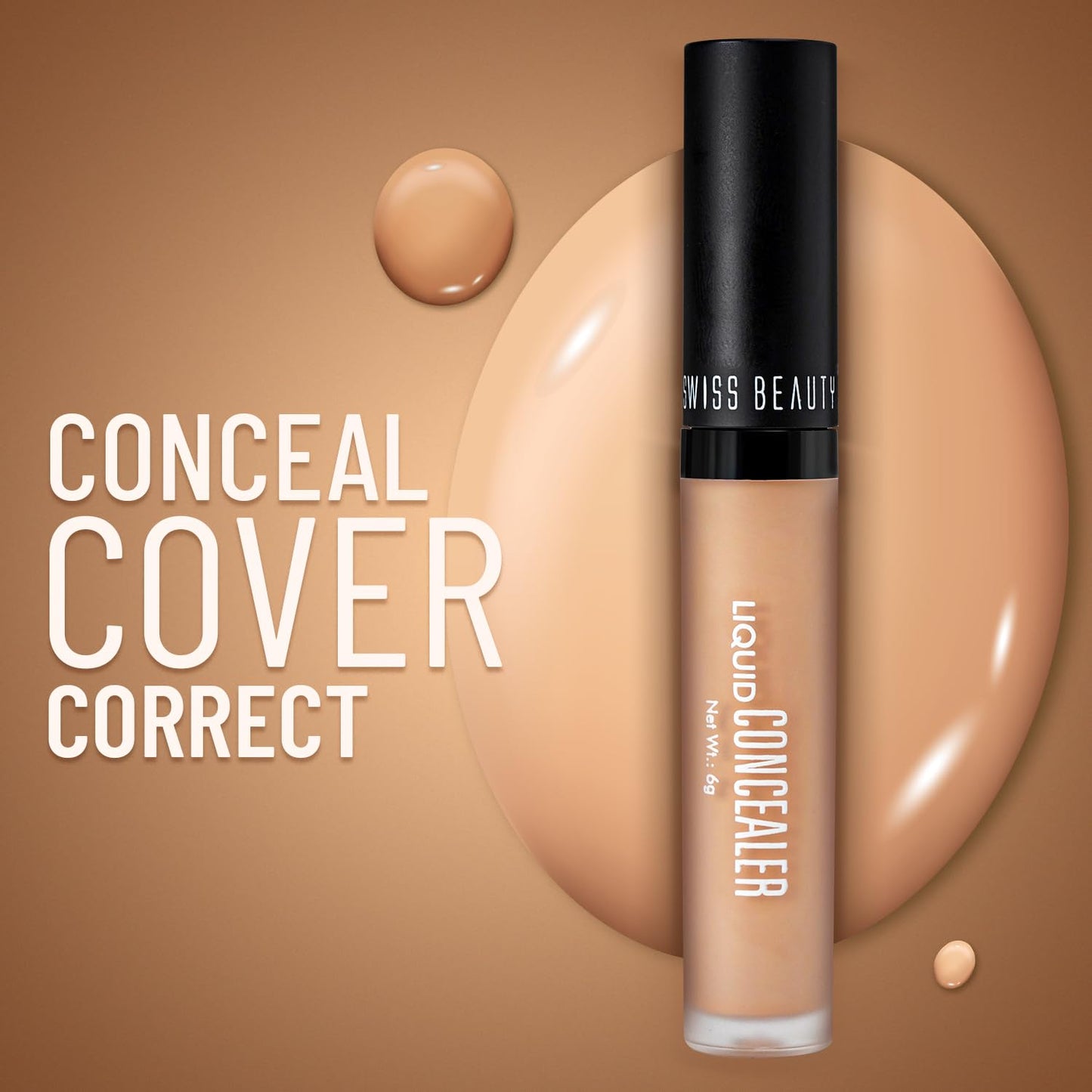 Swiss Beauty Liquid Light weight Concealer with Full Coverage |Easily Blendable Concealer for face makeup with Matte finish | Shade- Medium - Beige, 6g |