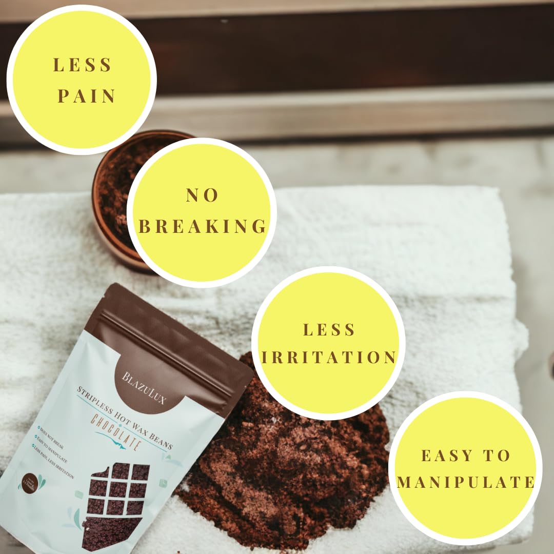Blazulux Wax - Chocolate 1000g Hard Wax Beans for Hair Removal, Stripless, for Brazilian Bikini, Face, Eyebrows, Underarms, Arms, Chest, Back, Legs