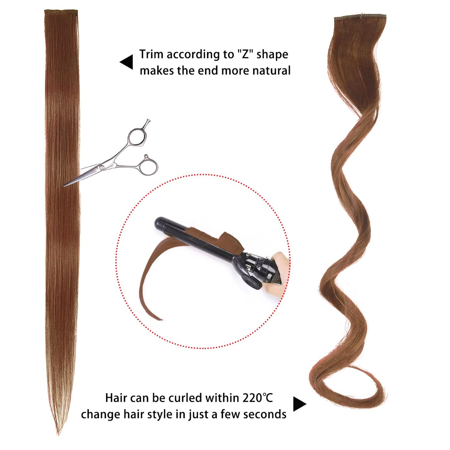 5pcs Dark Auburn Copper Brown Clip in Hair Extensions 100% Human Hair 18 Inch Colored Party Highlights Clip in Extensions for Women Kids Girls