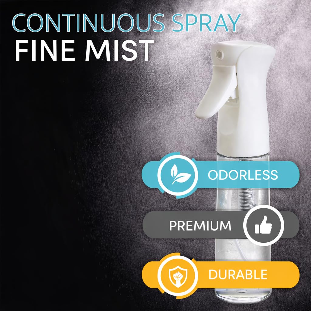 Hula Home Spray Bottle for Hair (10.1oz/300ml) - Continuous Ultra Fine Mist Sprayer – For Hairstyling, Cleaning, Salons, Plants, Essential Oil & More - White