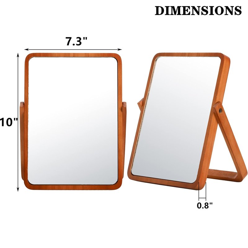 Vanity Mirror with Wood Stand - 360° Rotation Makeup Mirror | 10" Rectangle Portable Cosmetic Mirror in Pine