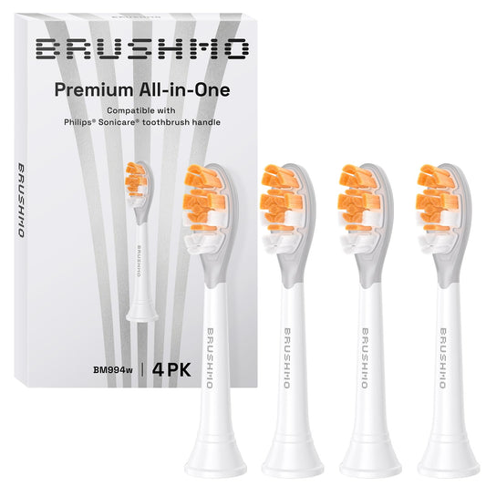 Brushmo All-in-One Replacement Toothbrush Heads, Compatible with Philips Sonicare Click-on Electric Toothbrush Handles, 4 Standard Replacement Heads, BM994, White