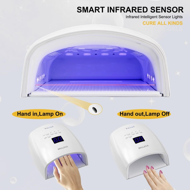BNYLFGX UV Light for Nails, Cordless UV Nail Lamp for Gel Nails 66W, Rechargeable LED Nail Dryer with 5 Timer Setting Auto Sensor Fast Nail Light Curing Lamp for Salon & Home, White