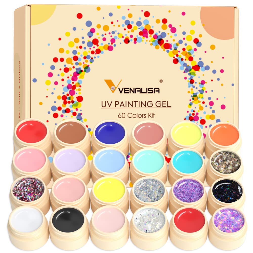 VENALISA Gel Paint Nail Art Set, 60 Colors Solid Gel Polish Art Kit, Professional Salon DIY Gift