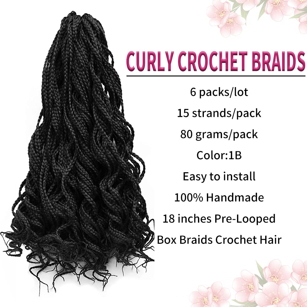 Goddess Curly Box Braids - 18-Inch Wavy Crochet Hair Extensions | Synthetic Fiber (#1B)