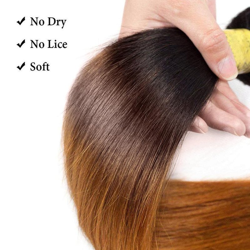 Ombre Brown Human Hair Bundles - 14, 16, 18 Inch Straight Brazilian Virgin Hair for Black Women